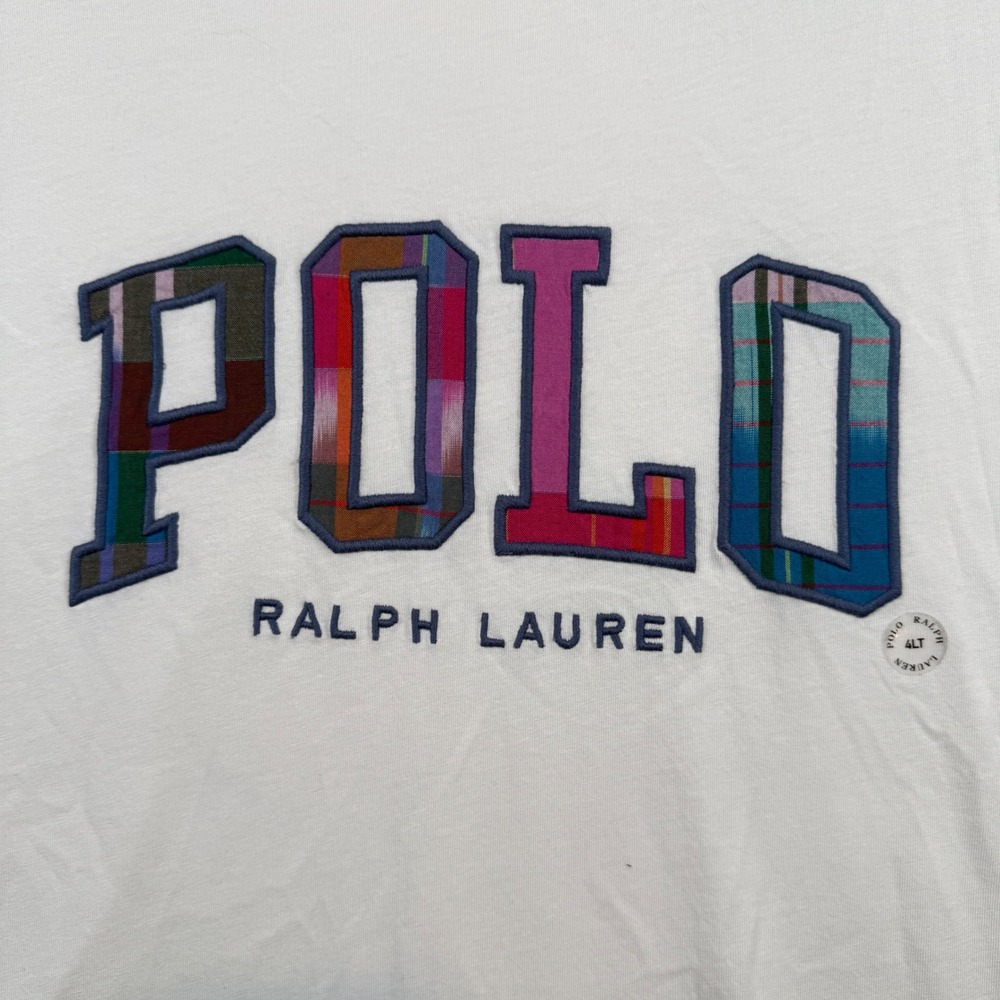 NEW Polo Ralph Lauren T-Shirt Men 4LT White Plaid Applique Logo Tall Tee - Picture 4 of 9